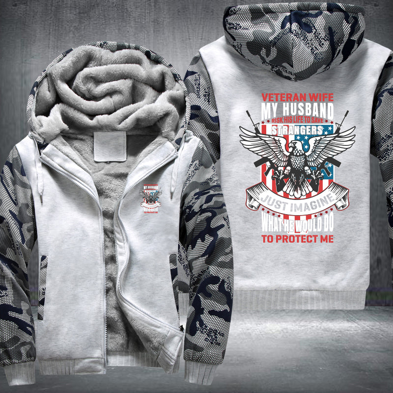 Veteran Wife My Husband Is My Hero fleece jacket in White Camo, product view