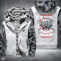 Thumbnail for Veteran Wife My Husband Is My Hero fleece jacket in White Camo, product view