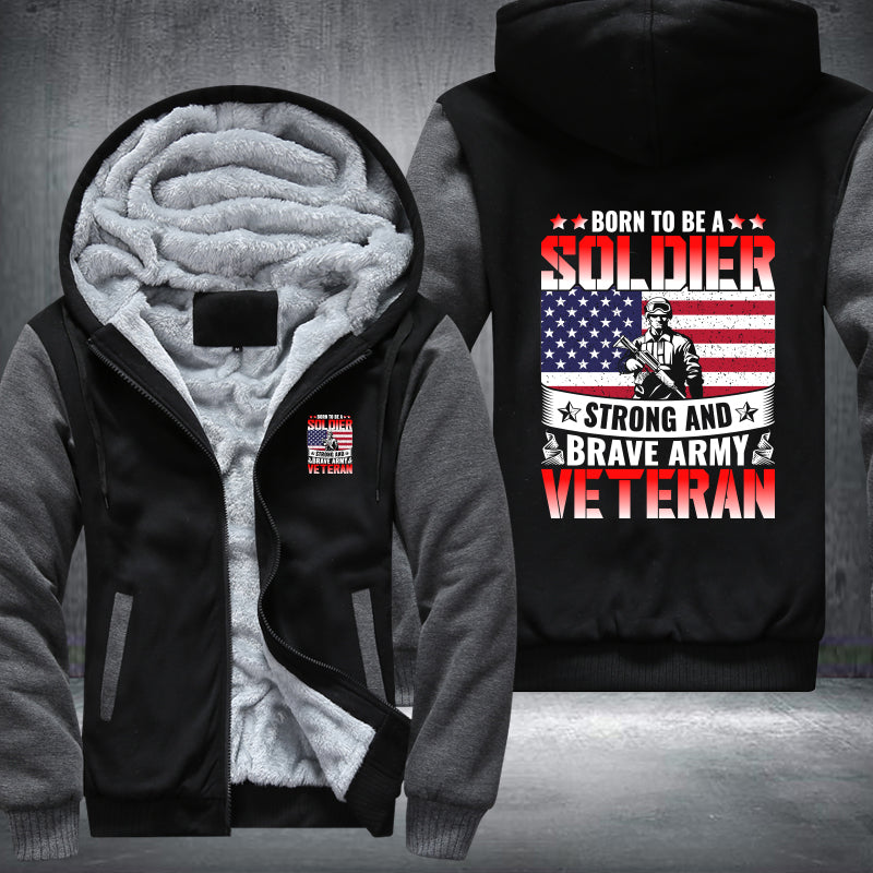 Born to Be a Soldier Army Veteran fleece jacket in Black Grey, product view