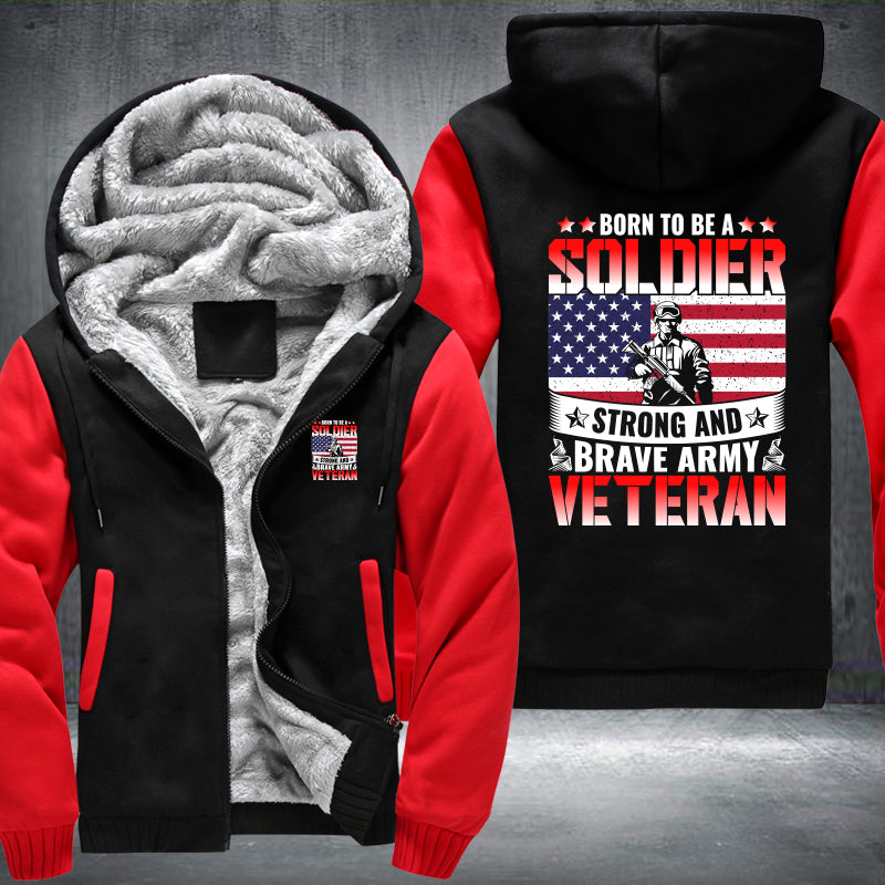 Born to Be a Soldier Army Veteran fleece jacket in Black Red, product view