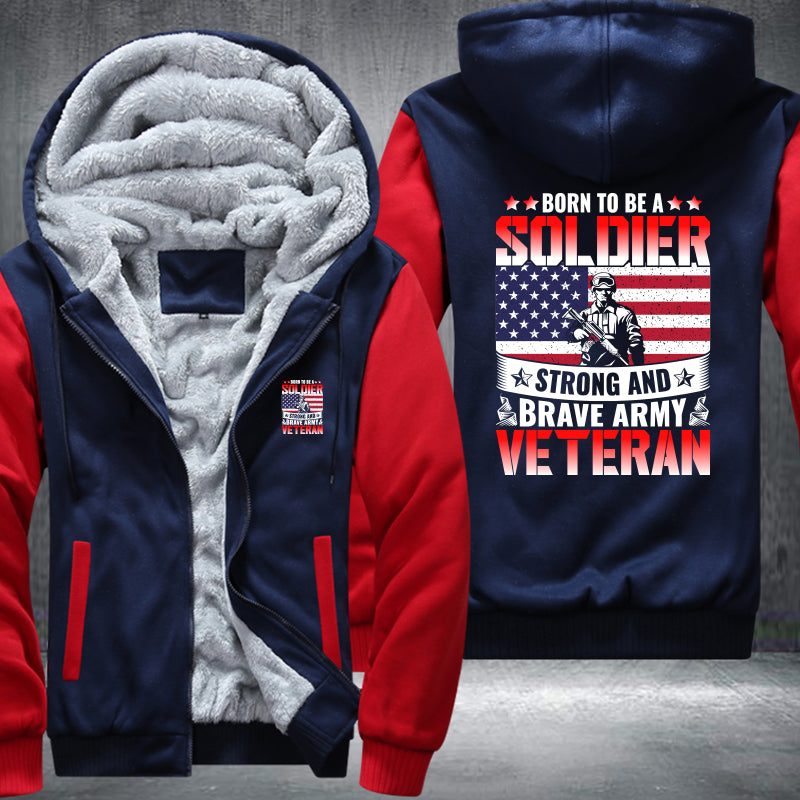Born to Be a Soldier Army Veteran fleece jacket in Blue Red, product view
