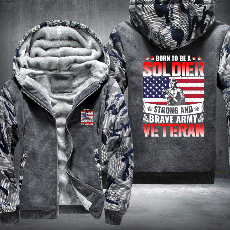 Born to Be a Soldier Army Veteran fleece jacket in Grey Camo, product view
