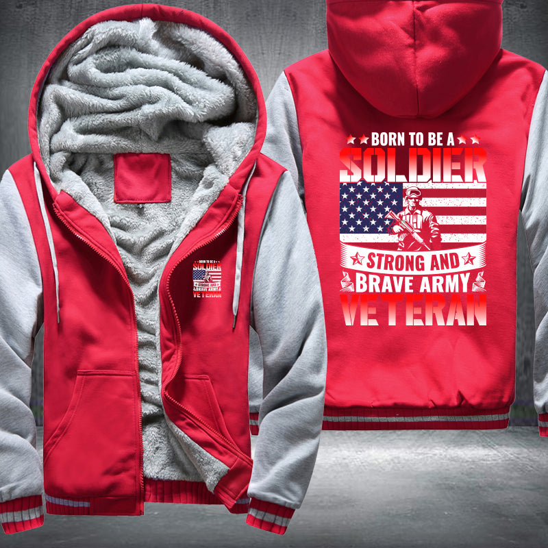 Born to Be a Soldier Army Veteran fleece jacket in Red Grey, product view