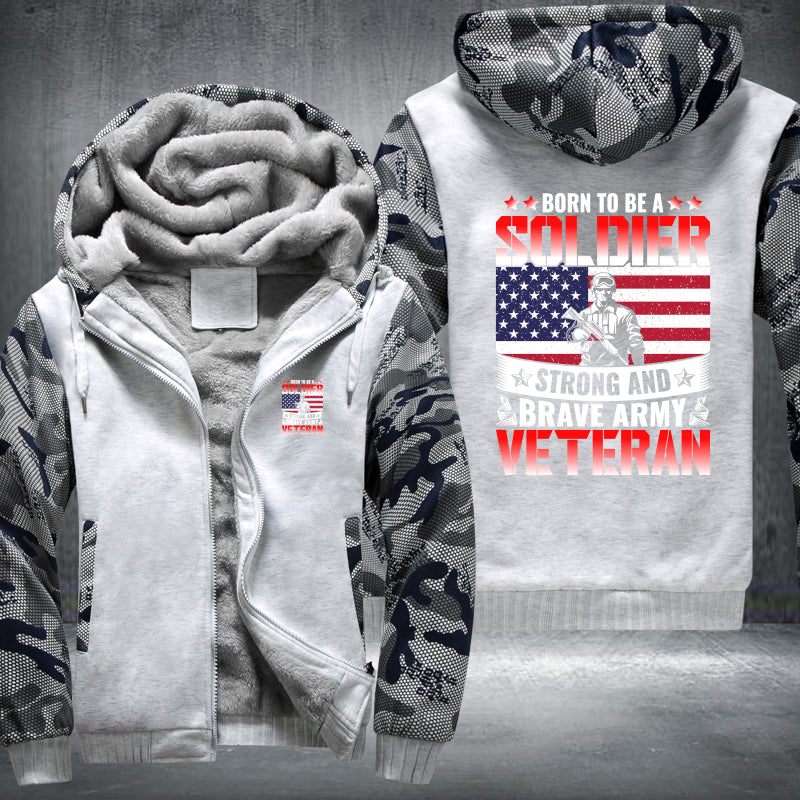 Born to Be a Soldier Army Veteran fleece jacket in White Camo, product view