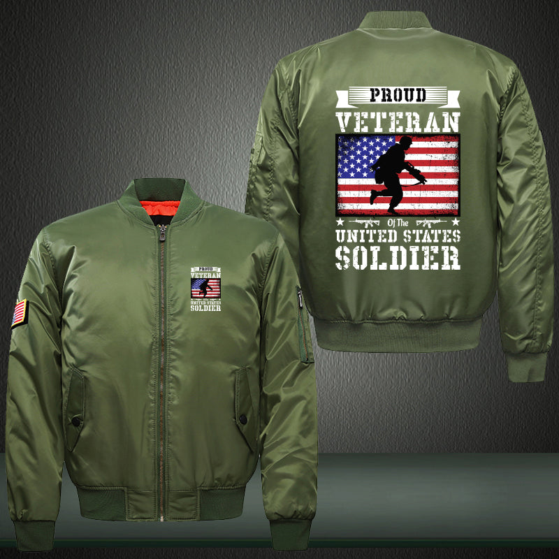 Proud Veteran U.S. Soldier Flag jacket in Green, product view