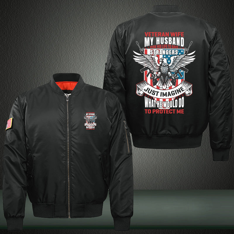 Veteran Wife My Husband Is My Hero jacket in Black, product view