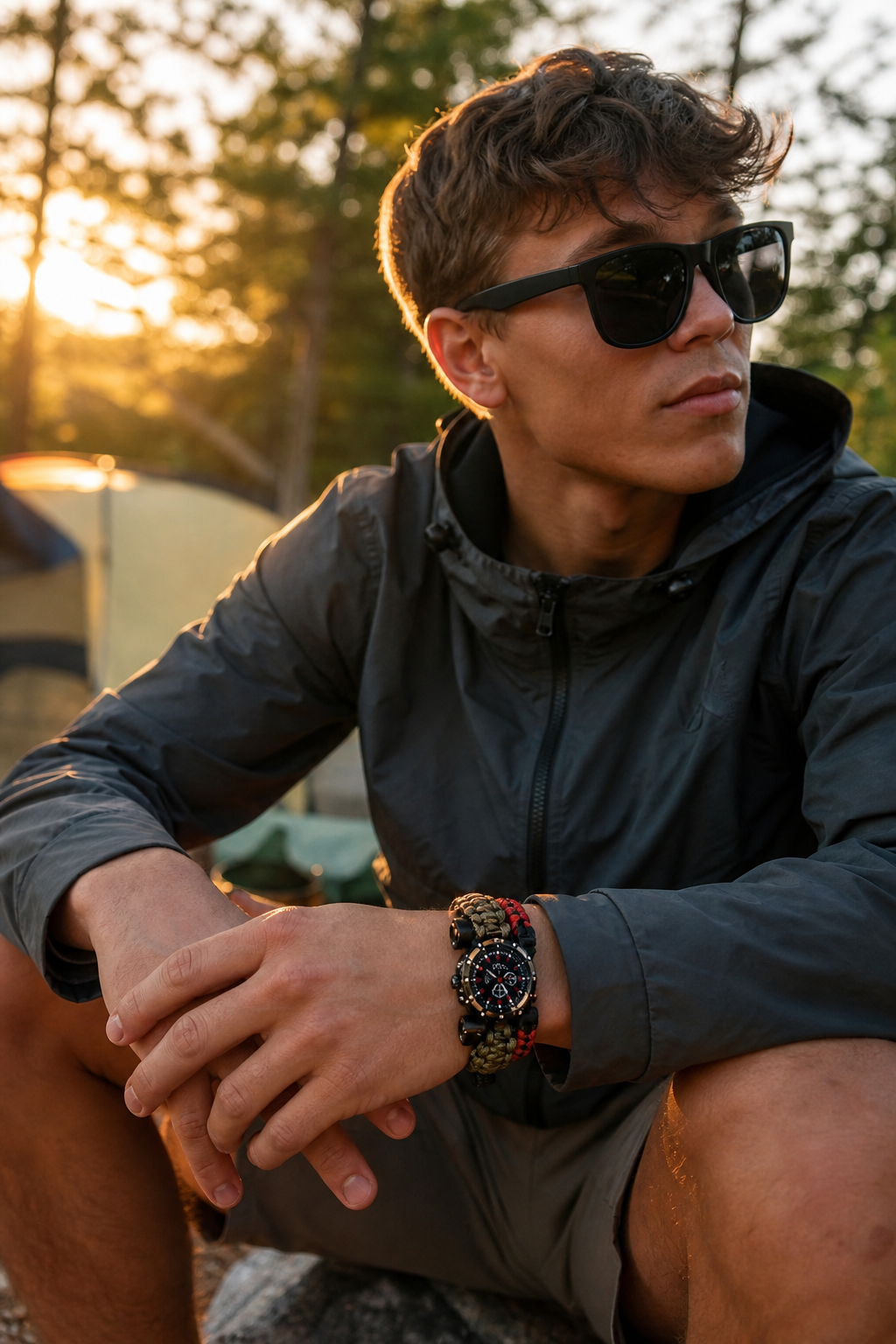 Multifunction 6 in 1 Survival Paracord Watch, hero product photograph