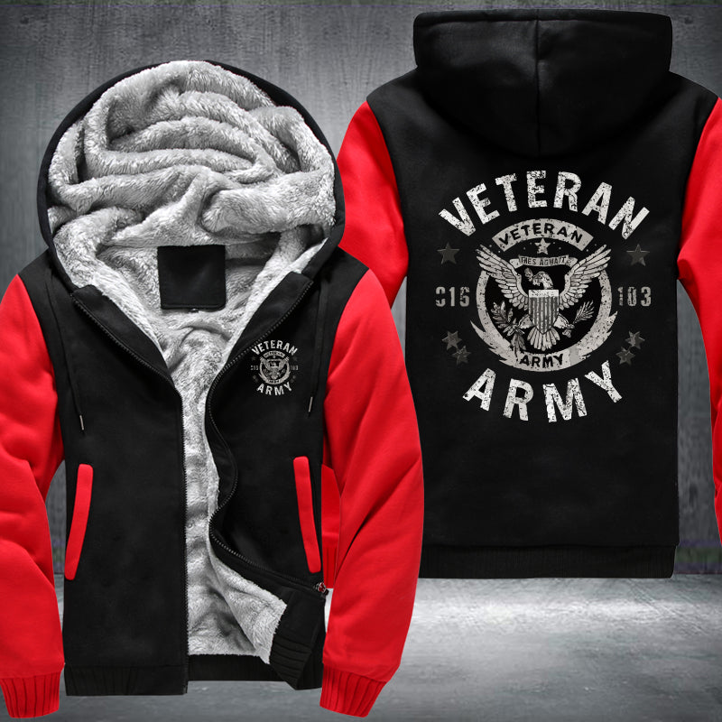 U.S. Army Veteran Eagle Crest fleece jacket in Black Red, product view