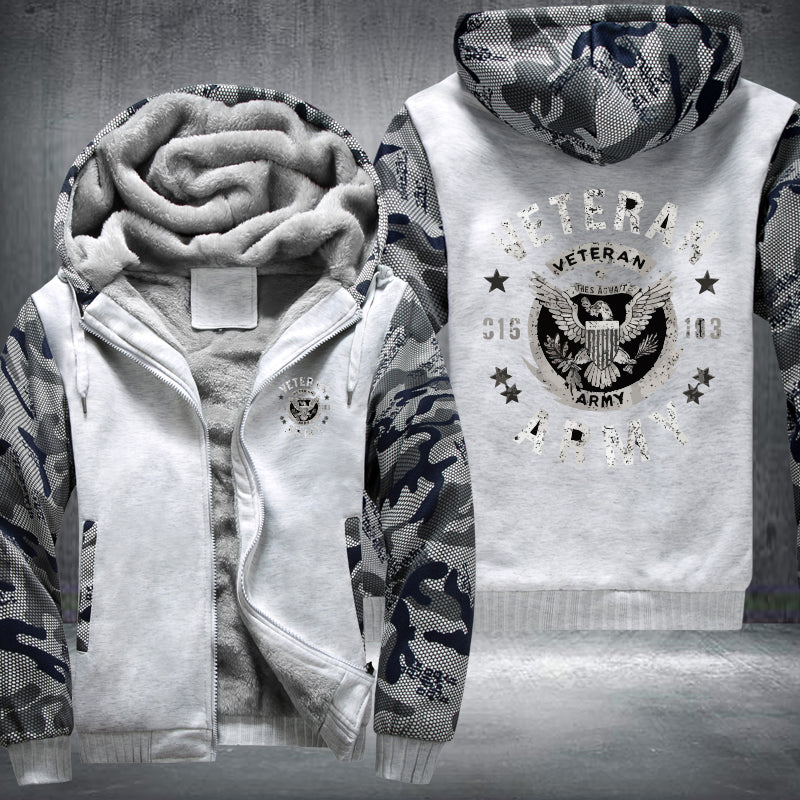 U.S. Army Veteran Eagle Crest fleece jacket in White Camo, product view