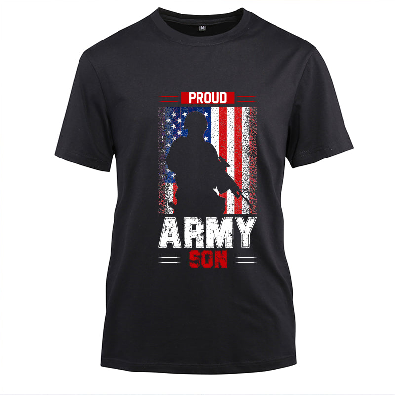 Proud Army Son American Flag t-shirt in Black, front view