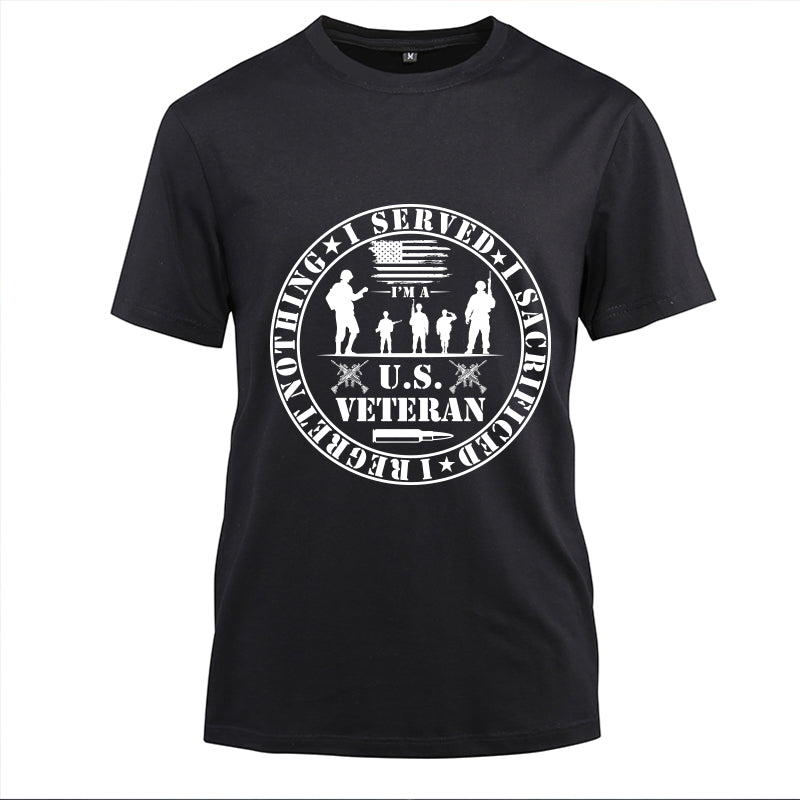 U.S. Veteran Service Badge t-shirt in Black, front view