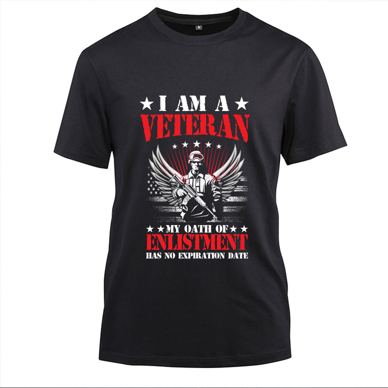 I Am a Veteran Enlistment Eagle t-shirt in Black, front view