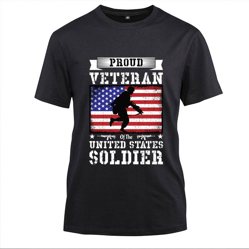 Proud Veteran U.S. Soldier Flag t-shirt in Black, front view