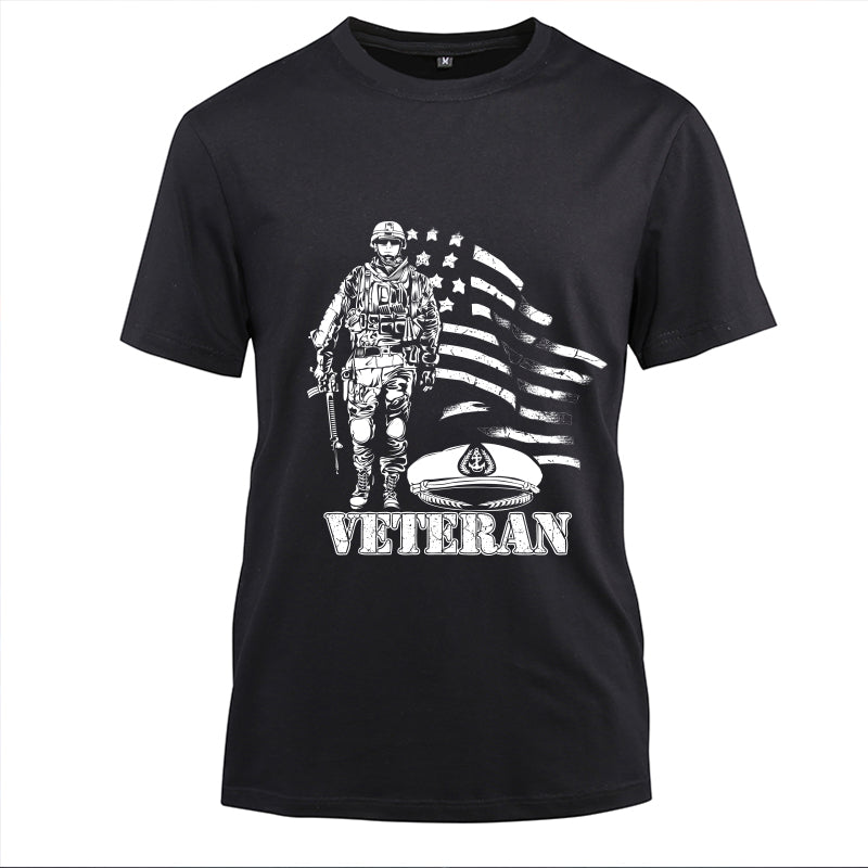 American Flag U.S. Veteran t-shirt in Black, front view