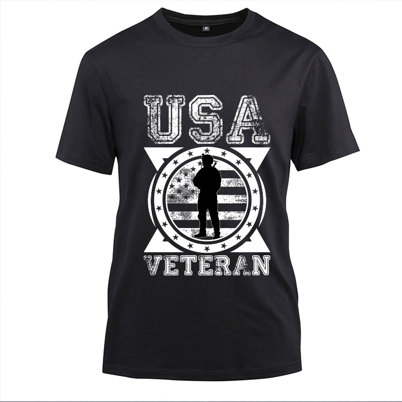 USA Veteran Soldier Emblem t-shirt in Black, front view