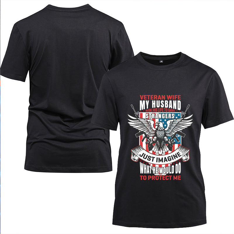 Veteran Wife My Husband Is My Hero t-shirt in Black, alternate view