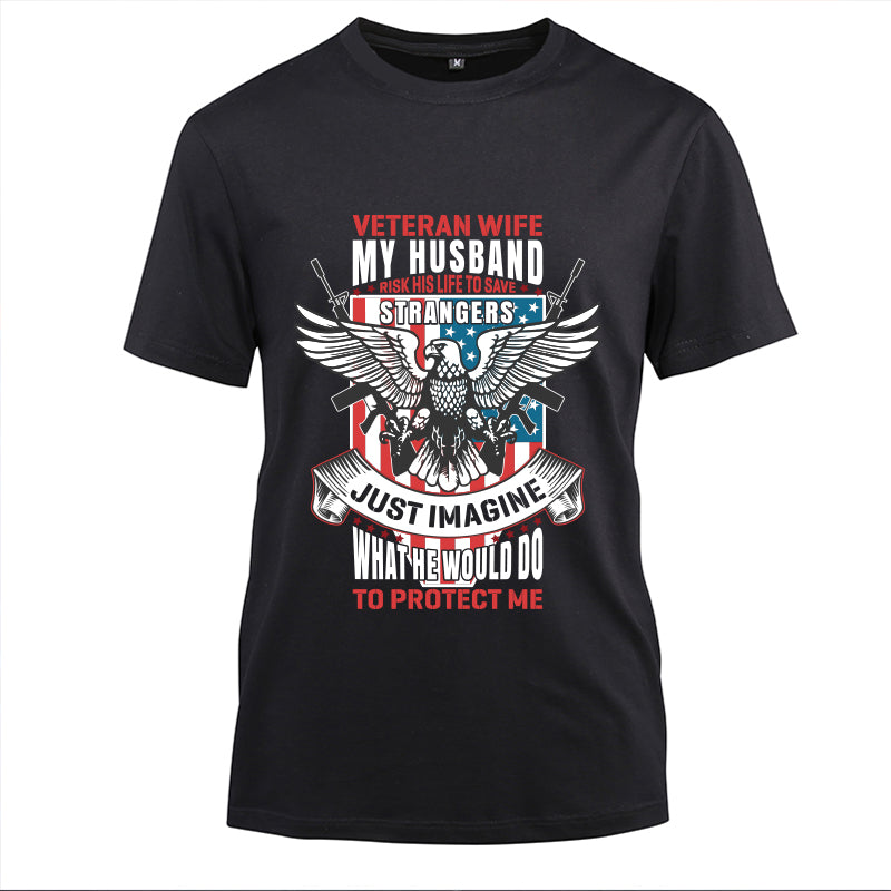 Veteran Wife My Husband Is My Hero t-shirt in Black, front view