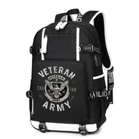 Thumbnail for U.S. Army veteran eagle crest black backpack angled view