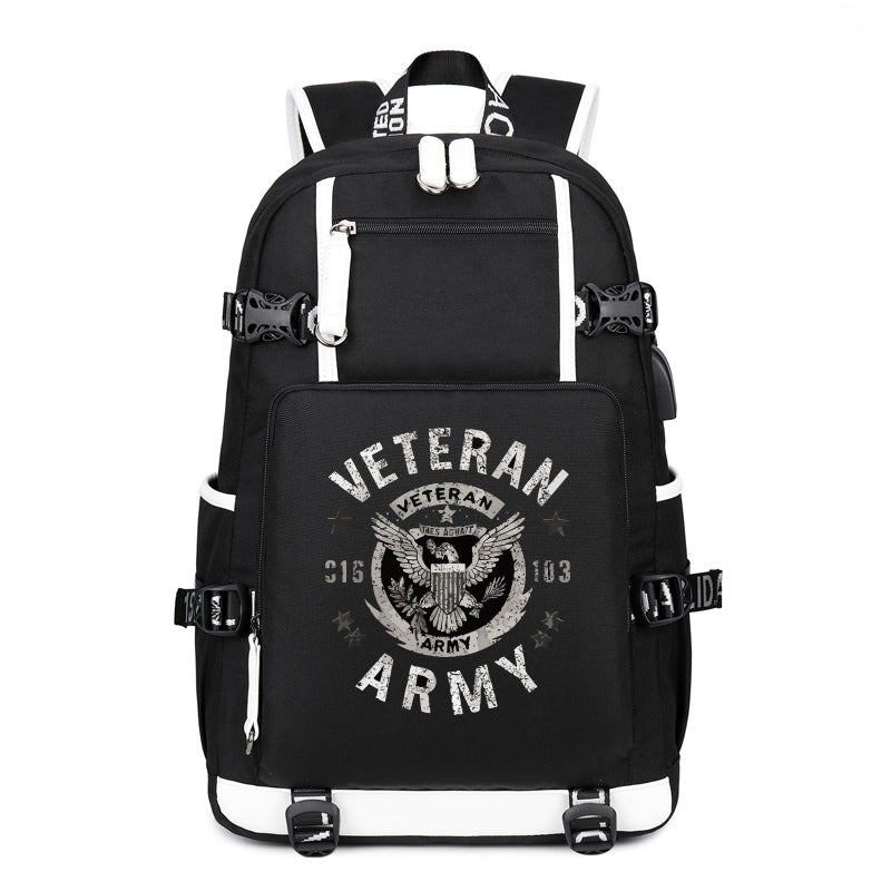 U.S. Army veteran eagle crest black backpack front view