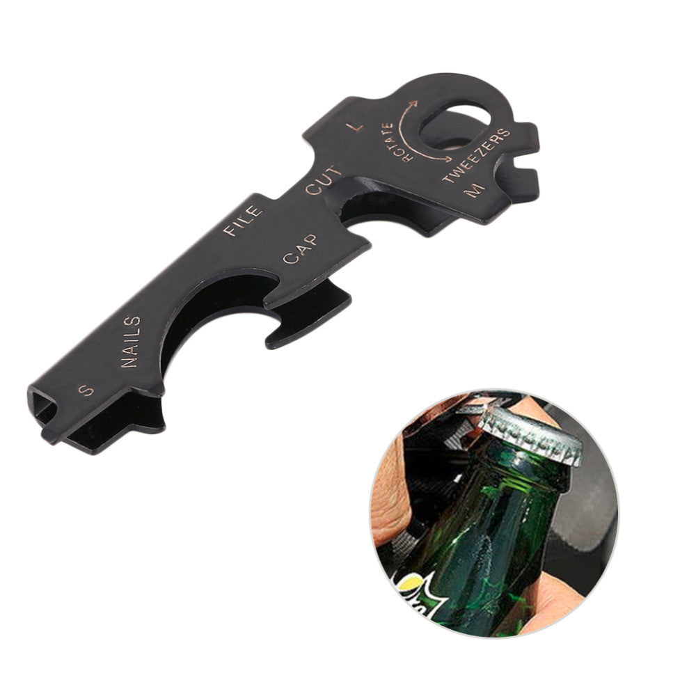 8 In 1 Outdoor Camping Hiking Rescue Stainless Steel Keychain Key Ring Multifunction Survival Tool