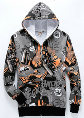 Orange Allover 3D Print Hip Hop Hoodie