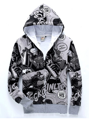 Black and White Allover 3D Print Hip Hop Graffiti Hoodie