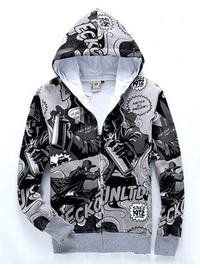 Thumbnail for Black and White Allover 3D Print Hip Hop Graffiti Hoodie