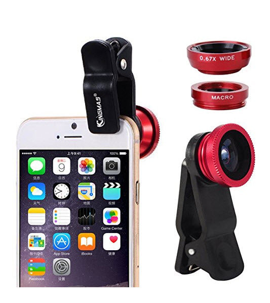 3 in 1 Universal Fish Eye & Macro Clip Camera Lens Kit for iPad iPhone 7 6 5 Samsung Blackberry HTC and Most smartphones