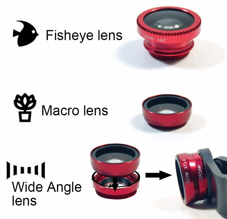 3 in 1 Universal Fish Eye & Macro Clip Camera Lens Kit for iPad iPhone 7 6 5 Samsung Blackberry HTC and Most smartphones