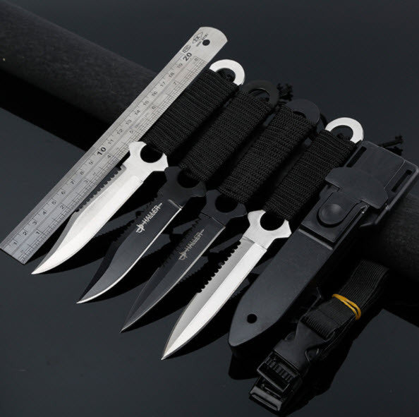 Tactical Paratrooper Diver Field Survival Hunting Stainless Steel Knife With Scabbard
