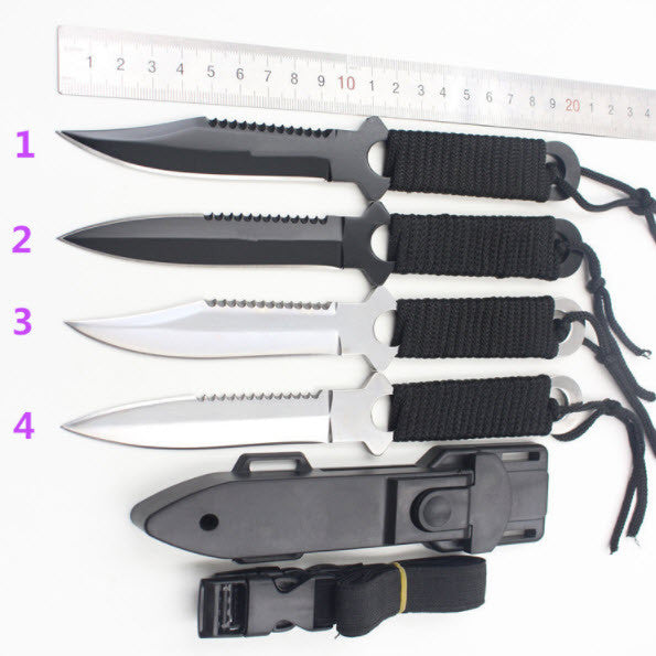 Tactical Paratrooper Diver Field Survival Hunting Stainless Steel Knife With Scabbard