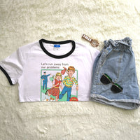 Thumbnail for Childhood Let's Run Away From Our Problems Tshirt