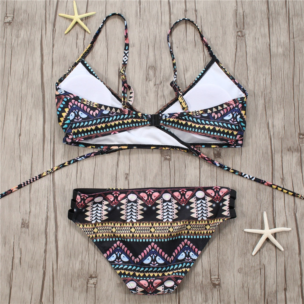 Sexy Padded Bandage Strappy Aztec String Bikini and Beachwear Swimsuit