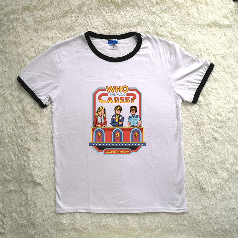 Childhood Who The Fuck Cares Game Show Spoof Tshirt