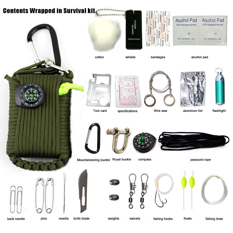 550 Paracord Carabiner 29 in 1 SOS Emergency field survival kit for Camping Hiking