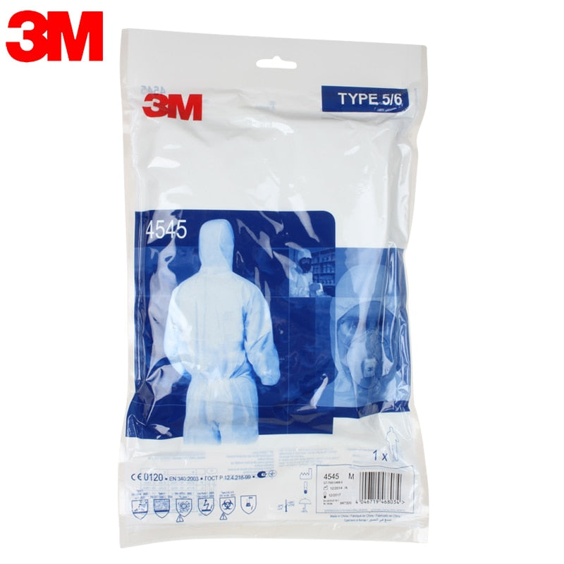 3M 4545 Coverall Hooded Protective Elastic Waist Clothing