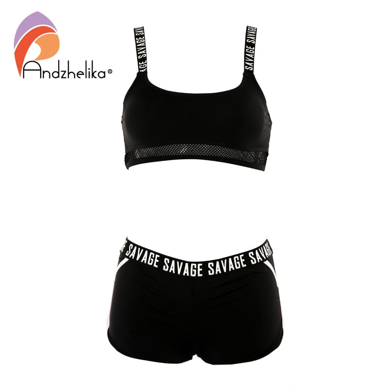 Mid-waist wire free Sport Swimsuit Bikinis Set