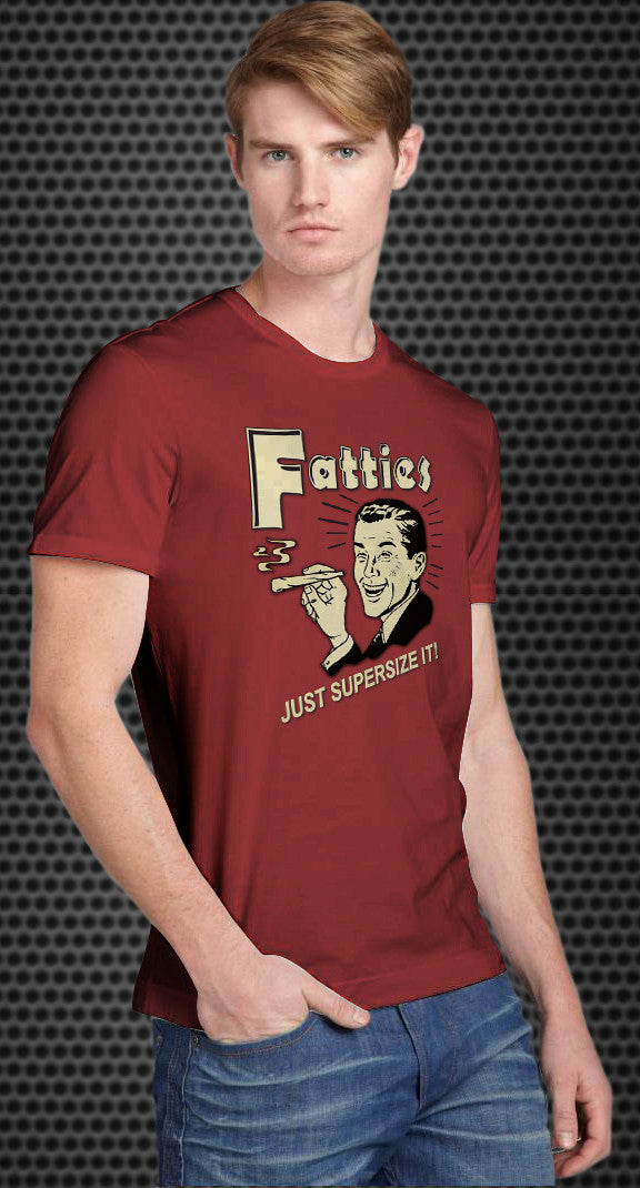 Fatties: Just supersize it! Retro Spoof tshirt: Brick Red Colored T-shirt - TshirtNow.net - 1