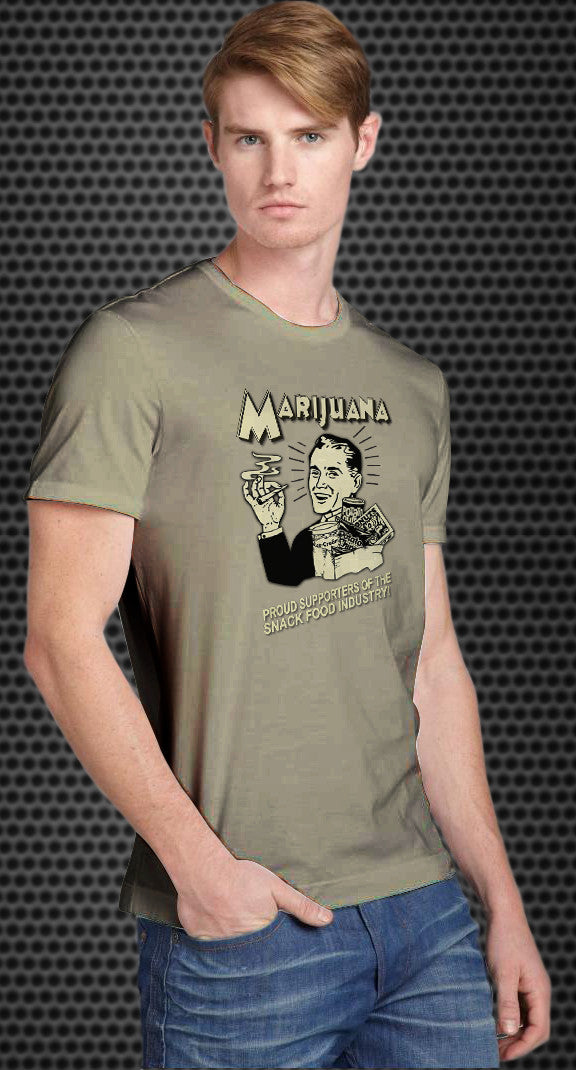 Marijuana: Proud supporters of the snack food industry! Retro Spoof tshirt: Ash Colored T-shirt - TshirtNow.net - 1