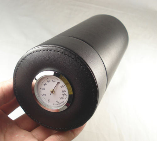 Black COHIBA Genuine leather Travel Cigar Tube Jar Humidor with Hygrometer & Humidifier
