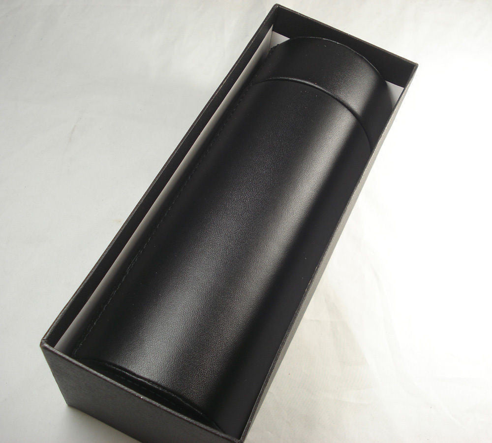 Black COHIBA Genuine leather Travel Cigar Tube Jar Humidor with Hygrometer & Humidifier
