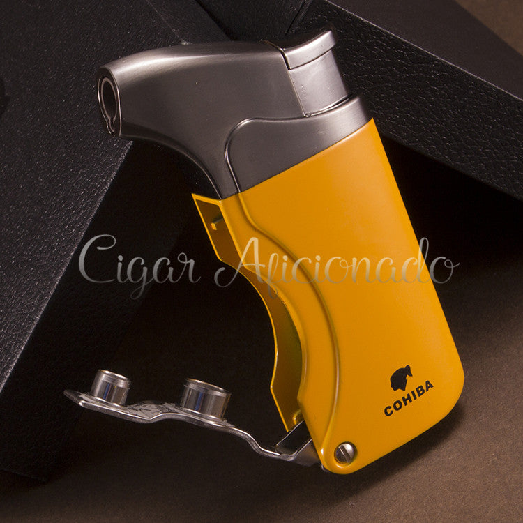COHIBA Brand New High Quality Pocket Size Metal Windproof Torch Jet Flame Butane Gas Cigarette Cigar Lighter W/ Double Cigar Punch