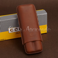 Thumbnail for Gorgeous Portable Brown Leather Cigar Case Travel Holder 2 Cigar Tubes with Black Gift Box