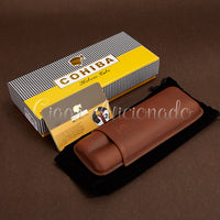 Thumbnail for Gorgeous Portable Brown Leather Cigar Case Travel Holder 2 Cigar Tubes with Black Gift Box
