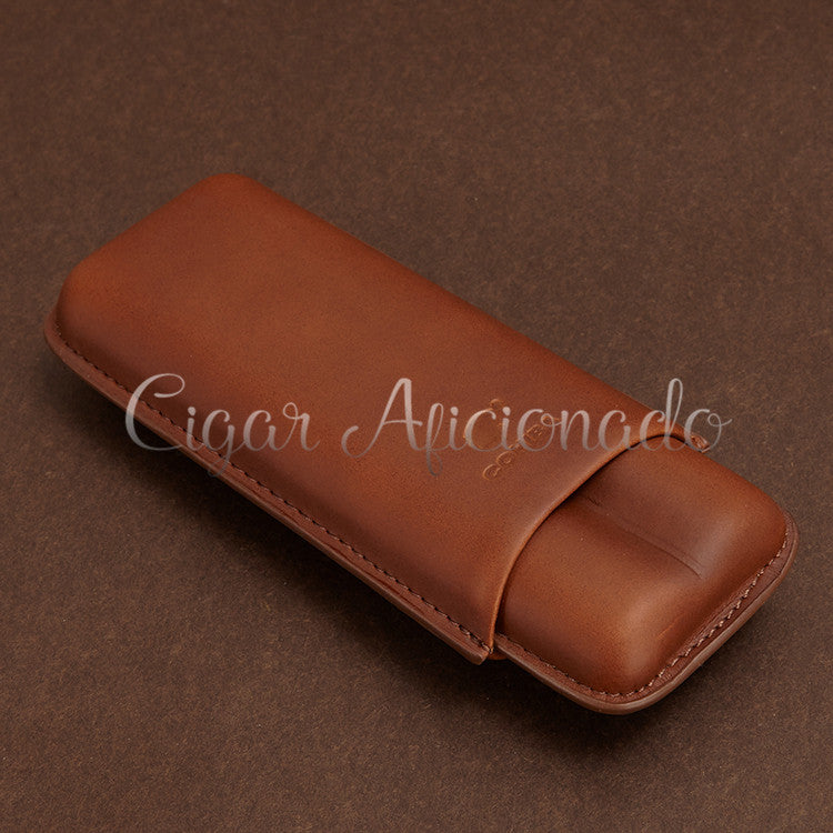 Gorgeous Portable Brown Leather Cigar Case Travel Holder 2 Cigar Tubes with Black Gift Box
