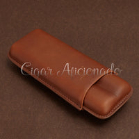Thumbnail for Gorgeous Portable Brown Leather Cigar Case Travel Holder 2 Cigar Tubes with Black Gift Box