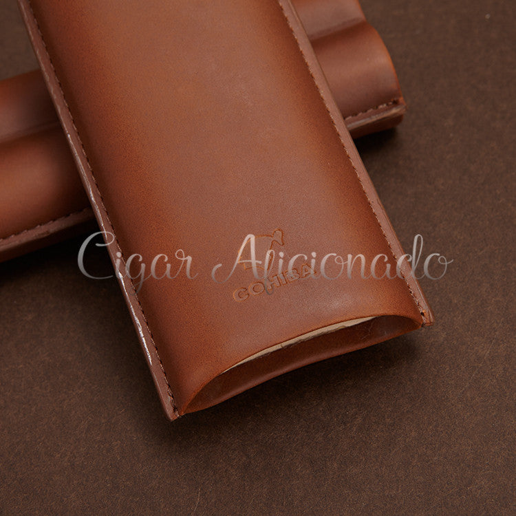 Gorgeous Portable Brown Leather Cigar Case Travel Holder 2 Cigar Tubes with Black Gift Box