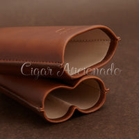 Thumbnail for Gorgeous Portable Brown Leather Cigar Case Travel Holder 2 Cigar Tubes with Black Gift Box