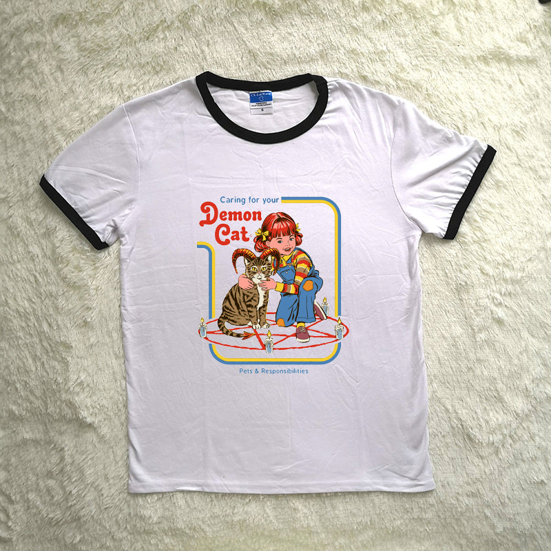 Childhood Caring For Your Demon Cat Tshirt