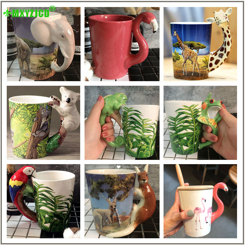 Hand Painted and Sculpted Animal Pattern Ceramic Mark Water/Coffee/Tea Cup Ideal for Office Decorative Purpose.